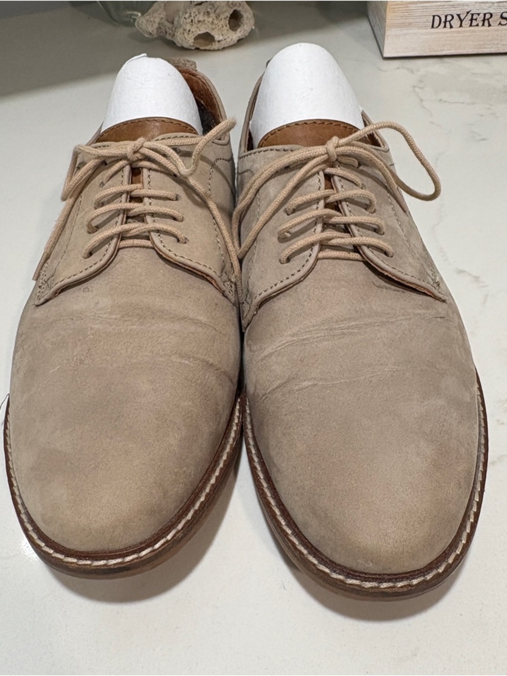 Classic Suede Derby Shoes in Beige by